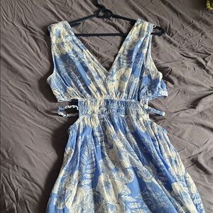 J for Justify Blue and White Cut Out Empire Waist Sundress